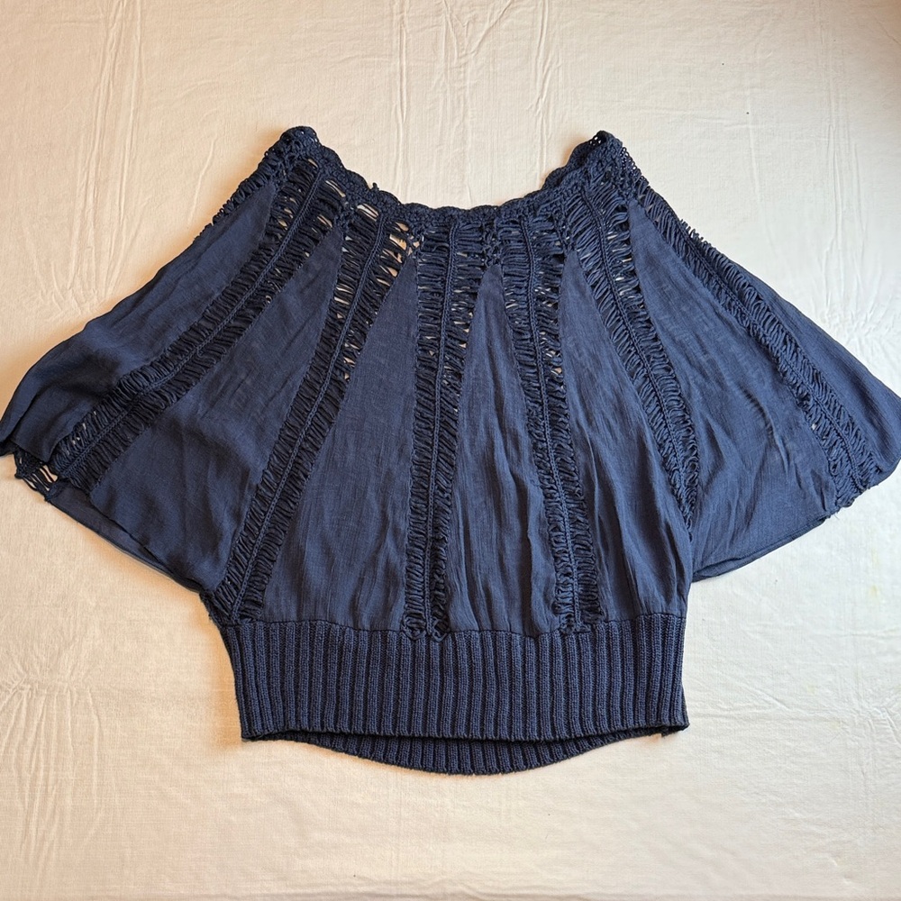 Anthropologie Tiny Navy Crochet Detail Poncho Top Size M